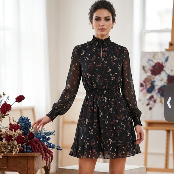 Sanctuary Dresses & Skirts - Sanctuary Black Floral Long Sleeve Dress NWT